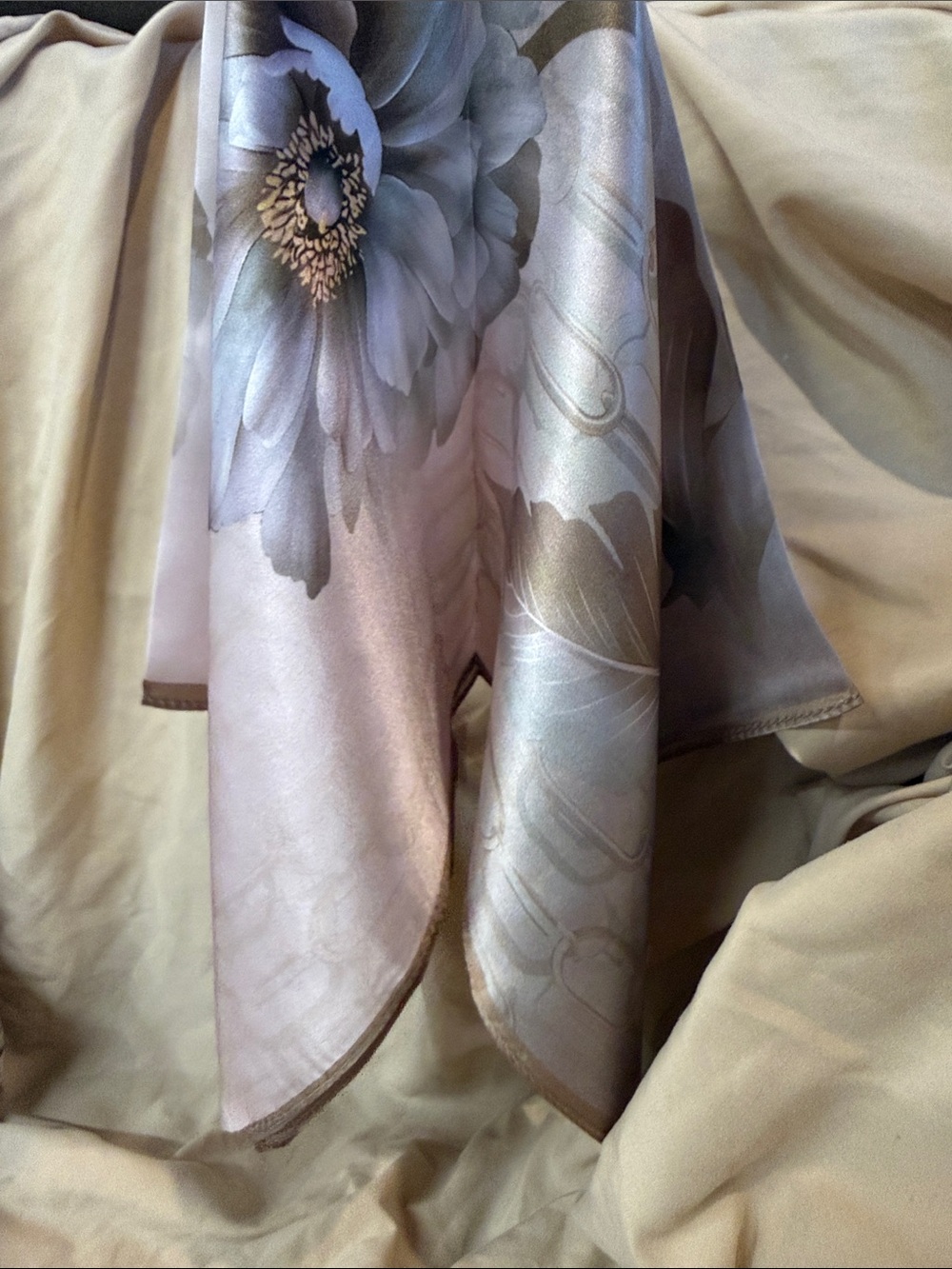 100% silk scarf in Blush with White Flowers